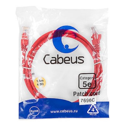 Патч-корд Cabeus PC-UTP-RJ45-Cat.5e-1.5m-RD-LSZH