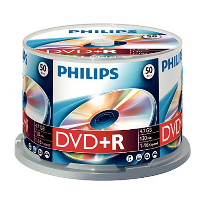 диск DVD+R Philips 4.7Gb 16x 50 шт Cake Box