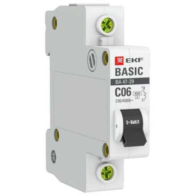 автоматический выключатель EKF ВА 47-29 1P (C) 4.5kA 6 А mcb4729-1-06C