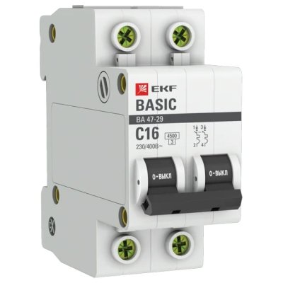 автоматический выключатель EKF ВА 47-29 2P (C) 4.5kA 16 А mcb4729-2-16C