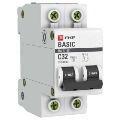 автоматический выключатель EKF ВА 47-29 2P (C) 4.5kA 32 А mcb4729-2-32C
