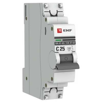 автоматический выключатель EKF ВА 47-63 1P (C) 4.5kA 25 А mcb4763-1-25C-pro