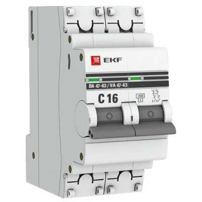 автоматический выключатель EKF ВА 47-63 2P (C) 4.5kA 16 А mcb4763-2-16C-pro
