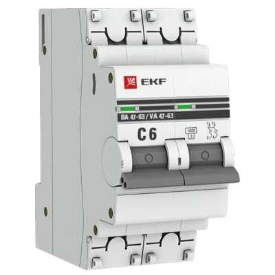 автоматический выключатель EKF ВА 47-63 2P (C) 4.5kA 6 А mcb4763-2-06C-pro