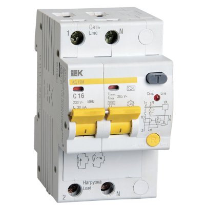 дифференциальный автомат IEK 30мА тип A 4.5кА АД-12М MAD12-2-016-C-030