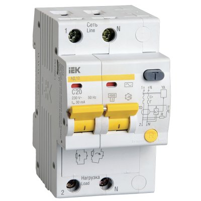 дифференциальный автоматический выключатель IEK АД12 2Р 20А 30мА MAD10-2-020-C-030