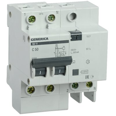 дифференциальный автоматический выключатель IEK АД12 2Р 50А 300мА Generica MAD15-2-050-C-300