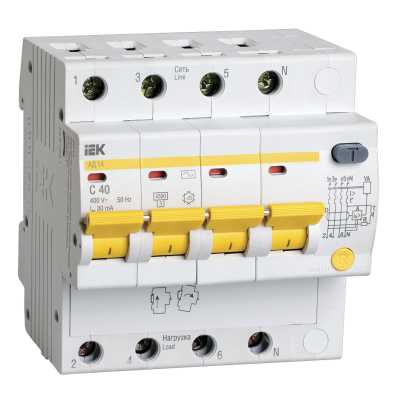 дифференциальный автоматический выключатель IEK АД14 4Р 40А 30мА MAD10-4-040-C-030