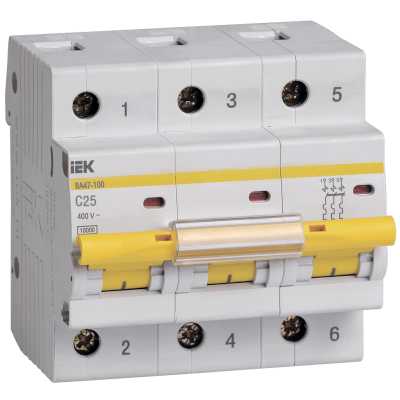 автоматический выключатель IEK ВА47-100 3Р 25А 10кА С MVA40-3-025-C