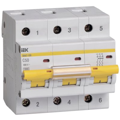 автоматический выключатель IEK ВА47-100 3Р 50А 10кА С MVA40-3-050-C