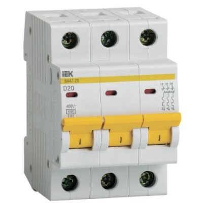автоматический выключатель IEK ВА47-29 3Р 20А 4,5кА D MVA20-3-020-D
