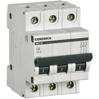 автоматический выключатель IEK ВА47-29 3Р 6А 4,5кА С Generica MVA25-3-006-C