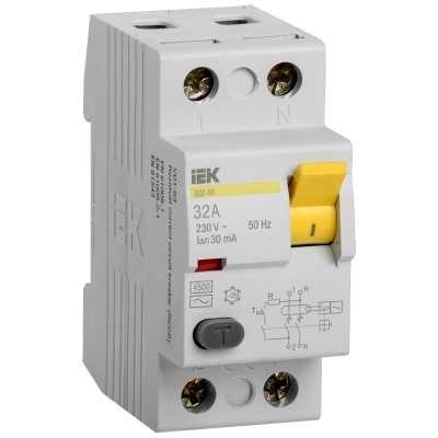 выключатель дифференциальный IEK ВД1-63 2Р 32А 30мА MDV10-2-032-030