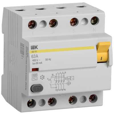 выключатель дифференциальный IEK ВД1-63 4Р 63А 30мА MDV10-4-063-030